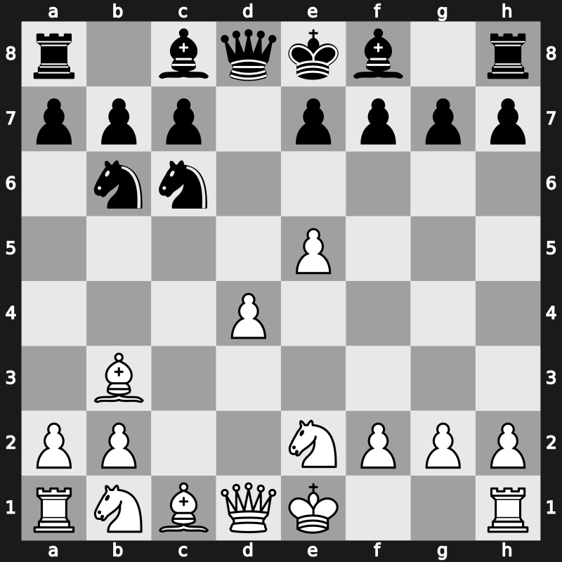 D20r - 3.e4 Nf6 4.e5 Nd5 5.Bxc4 Nb6 6.Bb3 Nc6 7.Ne2 - QGA: [+0.37]