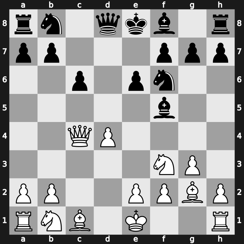 D23m - 4.Qa4+ c6 5.Qxc4 Bf5 6.g3 e6 7.Bg2 - Mannheim [+0.13]