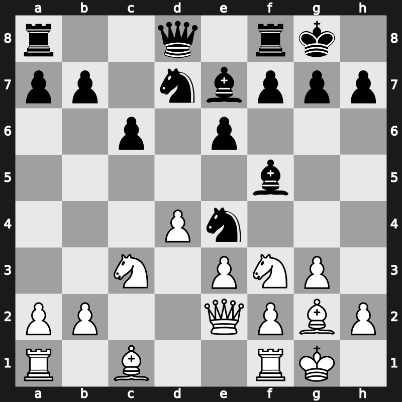 D23t - 4.Qa4+ c6 5.Qxc4 Bf5 6.g3 e6 7.Bg2 Nbd7 8.O-O Be7 9.Nc3 O-O 10.e3 Ne4 11.Qe2 - Mannheim Main Line [+0.02]