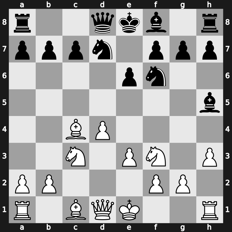 D25p - 4…Bg4 5.Bxc4 e6 6.h3 Bh5 7.Nc3 Nbd7 - Janowski-Larsen