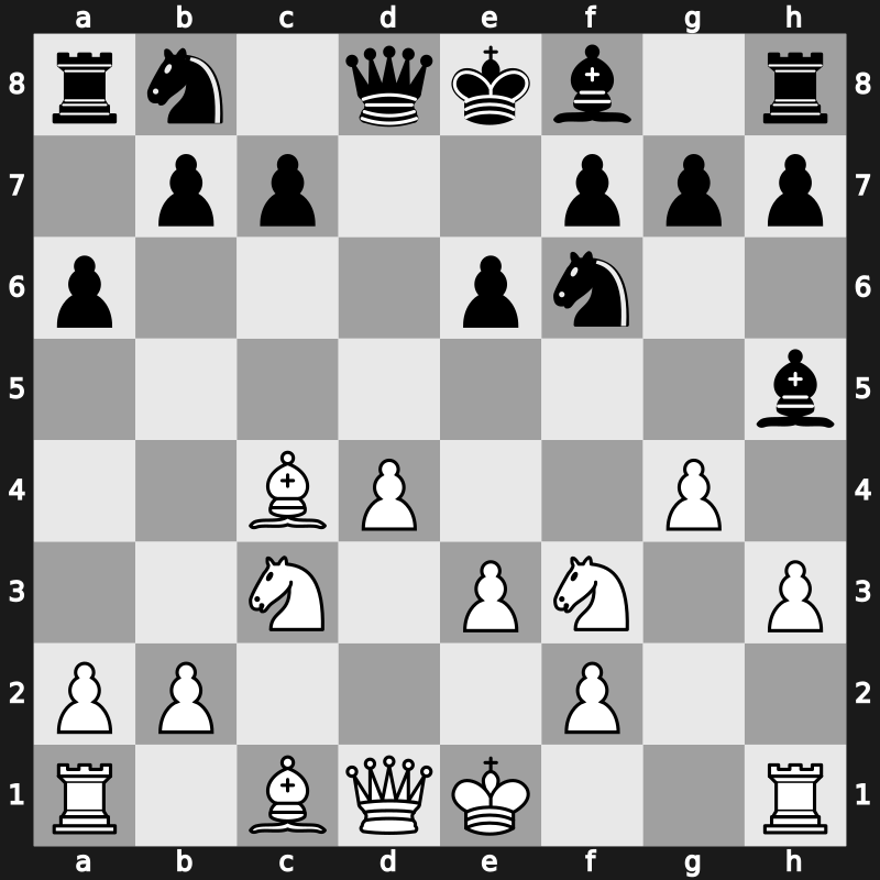 D25o - 4…Bg4 5.Bxc4 e6 6.h3 Bh5 7.Nc3 a6 8.g4 - Janowski-Larsen [+0.52]