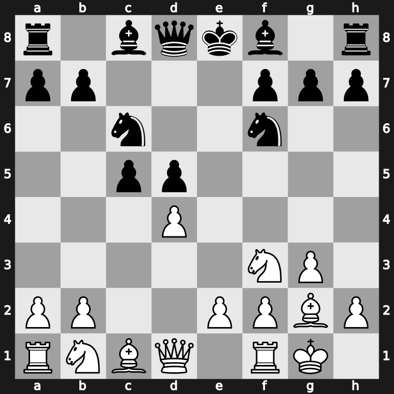 D30i - 3.Nf3 c5 4.cxd5 exd5 5.g3 Nc6 6.Bg2 Nf6 7.O-O - QGD: Tarrasch without Nc3: [+0.35]