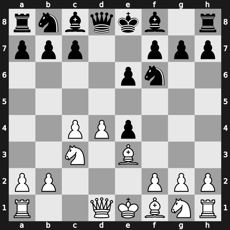 D30b - 3.c4 dxe4 4.Nc3 Nf6 5.Be3 - Diemer-Duhm Gambit (DDG): Alapin Variation