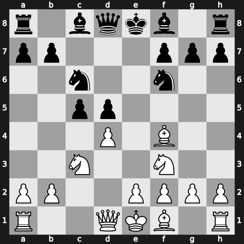 D32o - 4.cxd5 exd5 5.Nf3 Nc6 6.Bf4 Nf6 [+0.02]