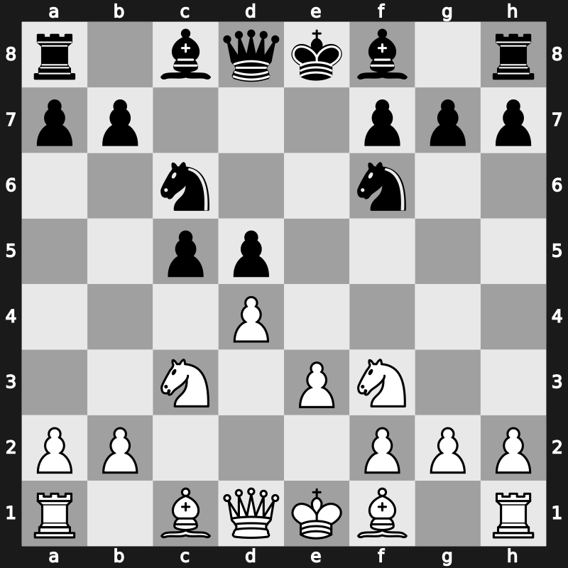 D32r - 4.cxd5 exd5 5.Nf3 Nc6 6.e3 Nf6