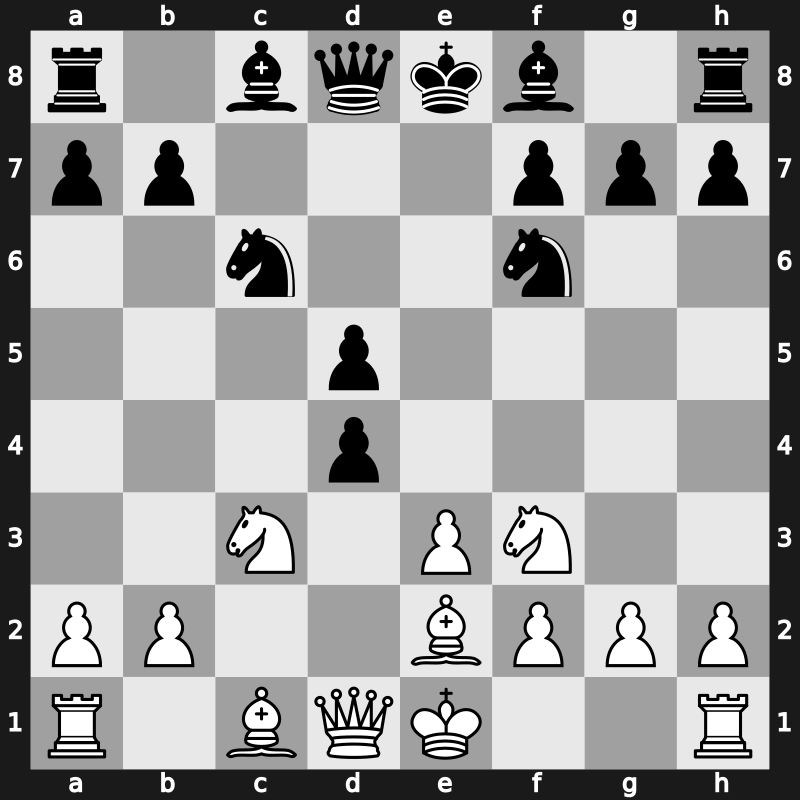 D32v - 4.cxd5 exd5 5.Nf3 Nc6 6.e3 Nf6 7.Be2 cxd4 [-0.05]