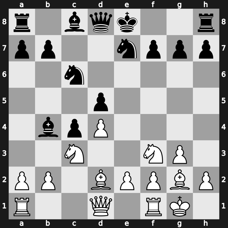 D33h - 6…c4 7.Bg2 Bb4 8.O-O Nge7 9.Bd2 - Swedish [+0.10]