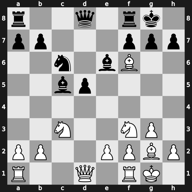 D34k - 8.O-O O-O 9.dxc5 Bxc5 10.Bg5 Be6 11.Bxf6 [+0.43]