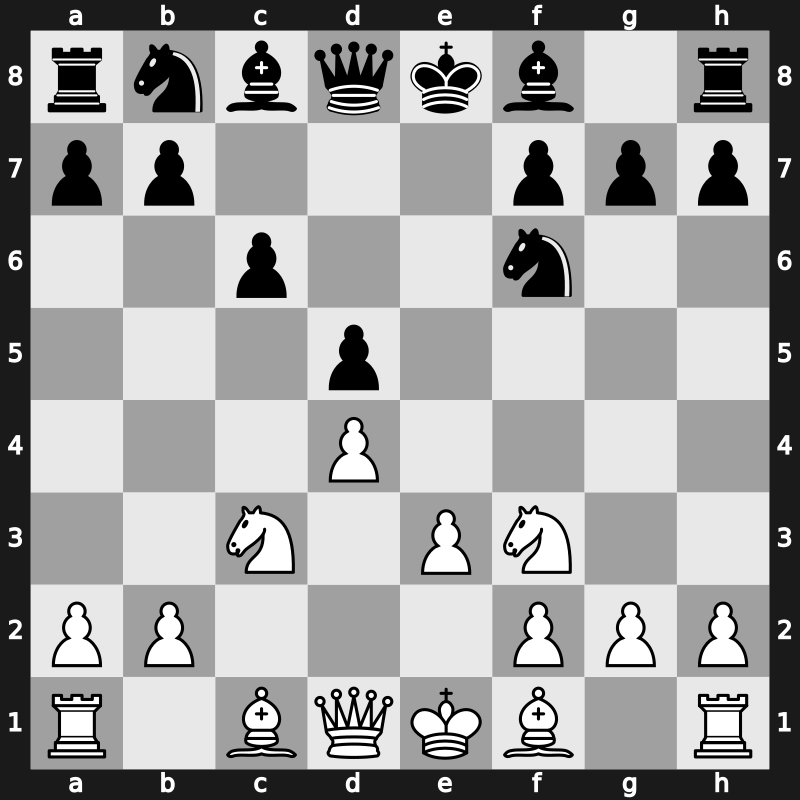 D35d - 4.cxd5 exd5 5.Nf3 c6 6.e3 - Exchange