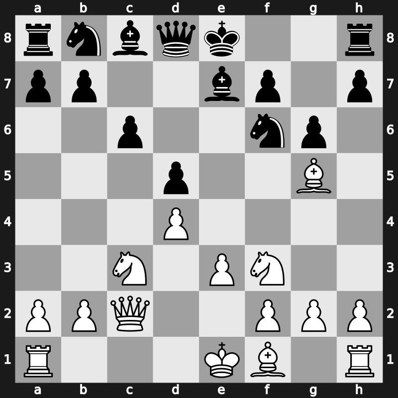 D36e - 6…Be7 7.Nf3 g6 8.e3 - Exchange [-0.09]