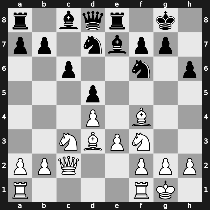 D36t - 6…Be7 7.e3 Nbd7 8.Bd3 O-O 9.Nf3 Re8 10.O-O h6 11.Bf4 - Exchange Main Line [+0.37]