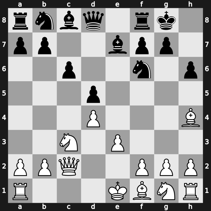 D36g - 6…Be7 7.e3 h6 8.Bh4 O-O - Exchange [+0.17]