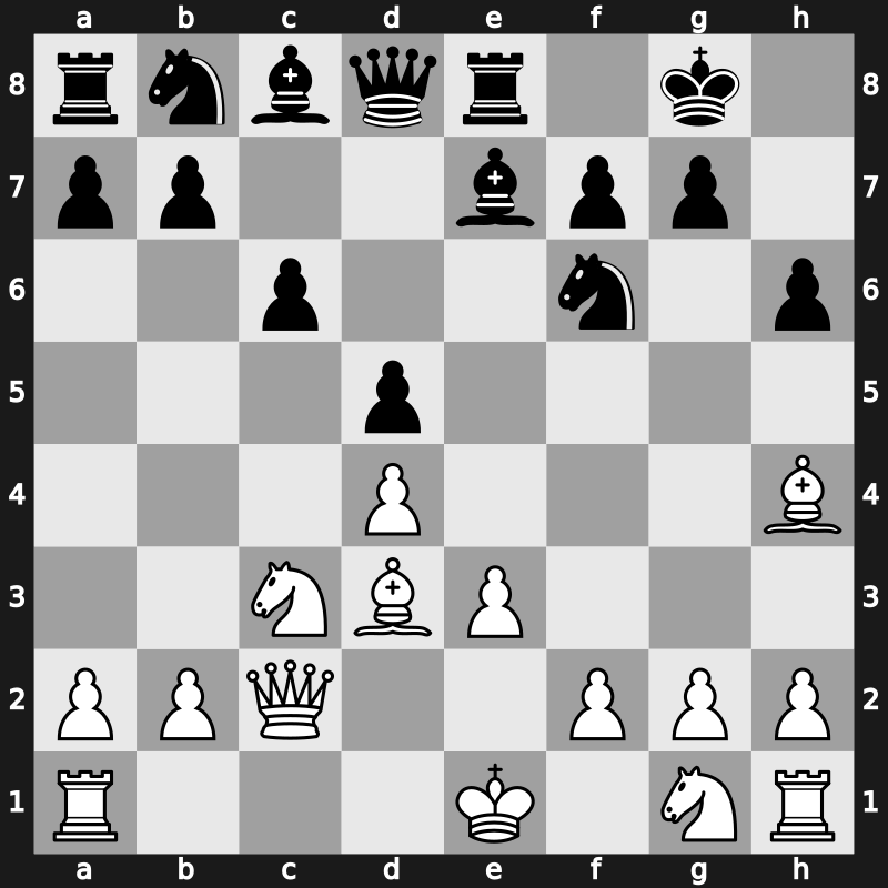 D36g - 6…Be7 7.e3 h6 8.Bh4 O-O 9.Bd3 Re8 - Exchange [+0.25]