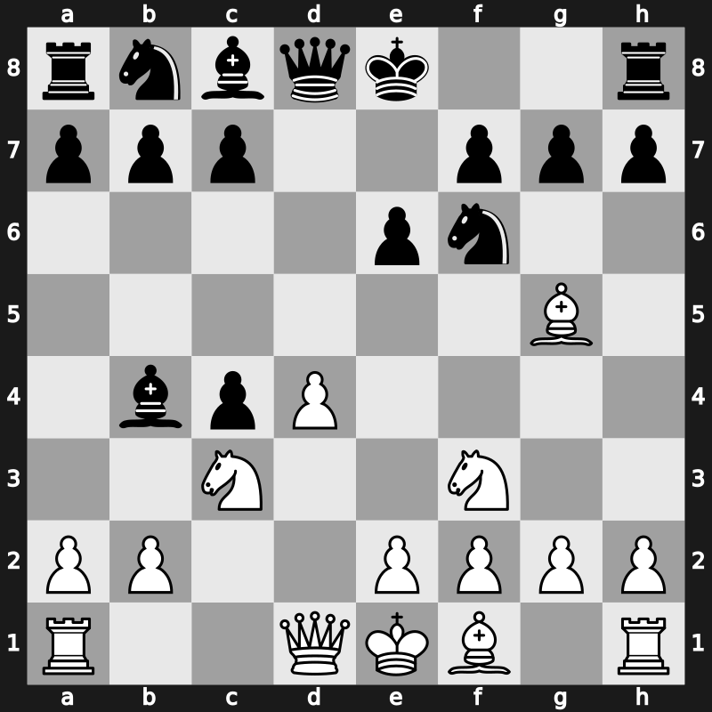 D39 - 1.d4 d5 2.c4 e6 3.Nc3 Nf6 4.Nf3 Bb4 5.Bg5 dxc4 - QGD [+0.18]