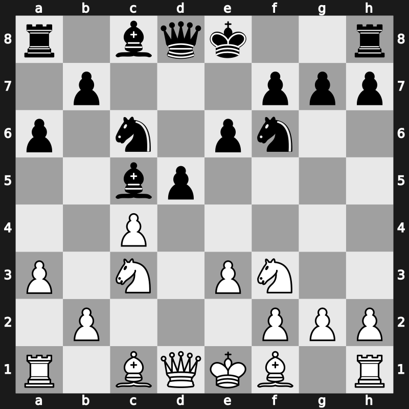 D40q - 5.e3 Nc6 6.a3 a6 7.dxc5 Bxc5 - Semi-Tarrasch [+0.21]