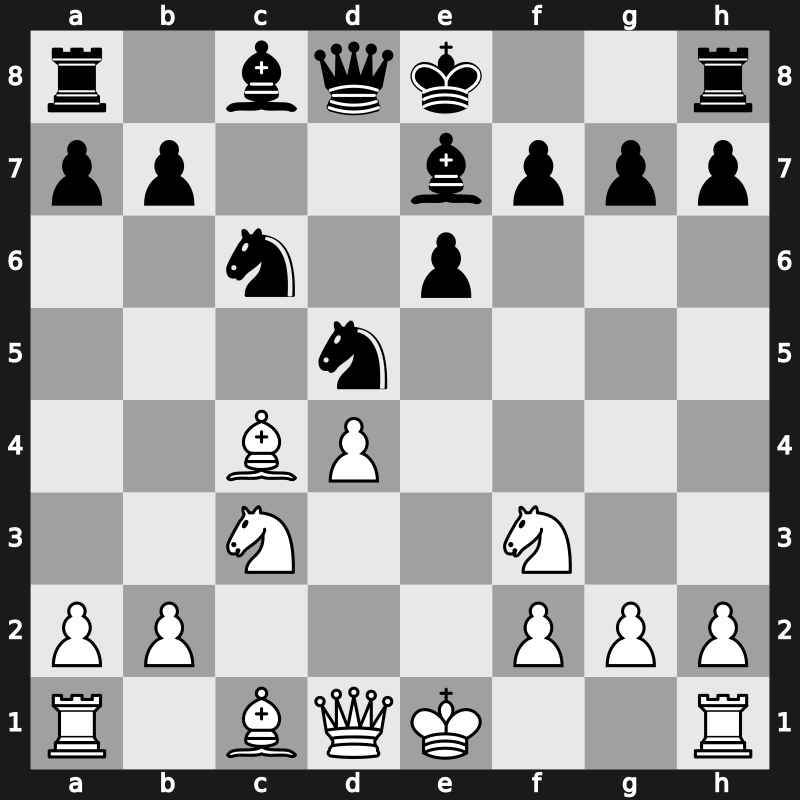 D41r - 5…Nxd5 6.e3 Nc6 7.Bc4 cxd4 8.exd4 Be7 - Semi-Tarrasch [+0.24]