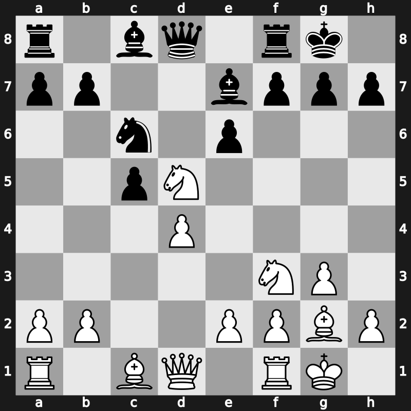 D41h - 5…Nxd5 6.g3 Nc6 7.Bg2 Be7 8.O-O O-O 9.Nxd5 - Semi-Tarrasch Main Line [+0.24]