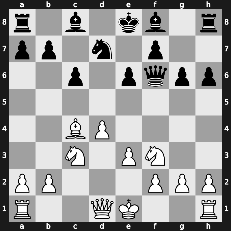 D43v - 5.Bg5 h6 6.Bxf6 Qxf6 7.e3 Nd7 8.Bd3 dxc4 9.Bxc4 g6 - Moscow Main Line [+0.20]