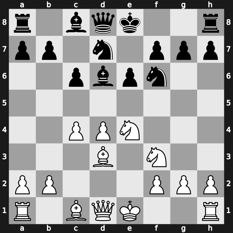 D46e - 6…Bd6 7.e4 dxe4 8.Nxe4 - Chigorin