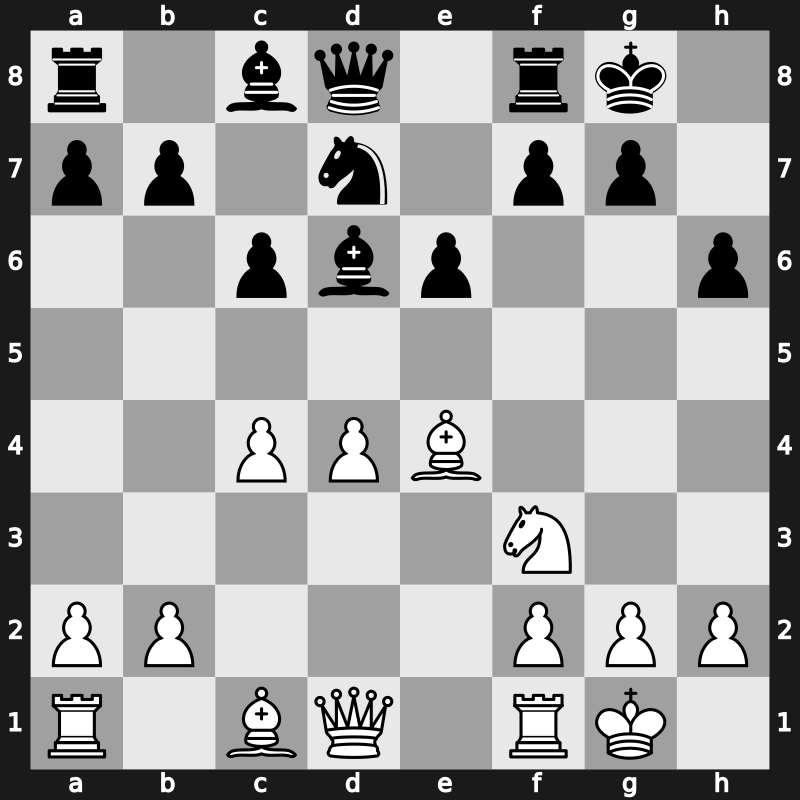 D46r - 6…Bd6 7.O-O O-O 8.e4 dxe4 9.Nxe4 Nxe4 10.Bxe4 h6 - Chigorin Main Line