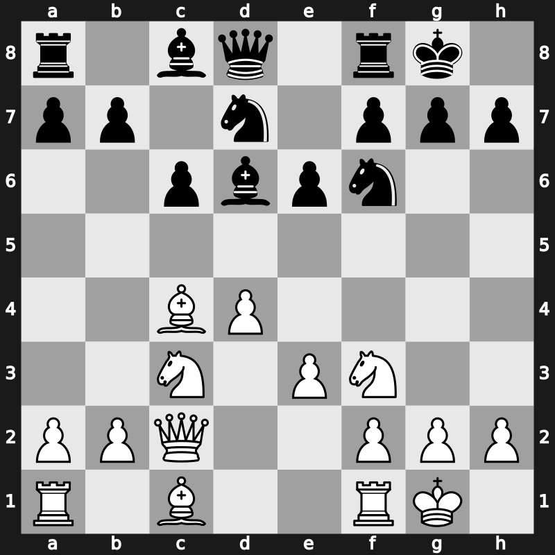 D46i - 6…Bd6 7.Qc2 O-O 8.O-O dxc4 9.Bxc4 - Chigorin Main Line