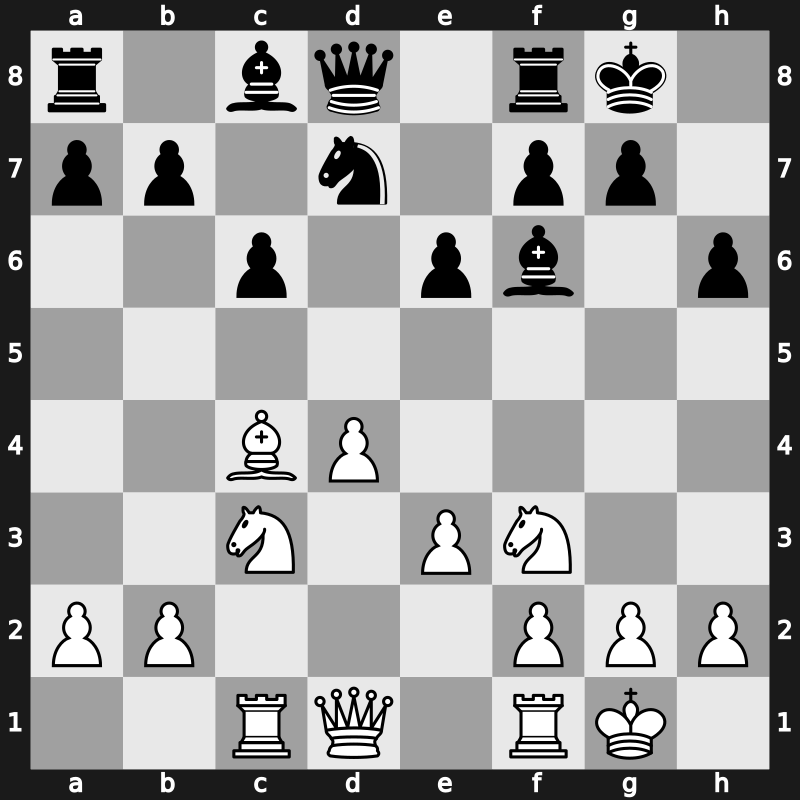 D55k - 6…h6 7.Bxf6 Bxf6 8.Rc1 c6 9.Bd3 Nd7 10.O-O dxc4 11.Bxc4 - Neo-Orthodox Petrosian Variation [+0.09]