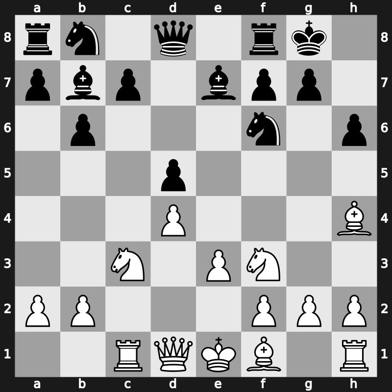 D58q - 8.Rc1 Bb7 9.cxd5 exd5 - Tartakower [+0.24]