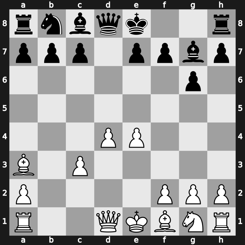 D85d - 4…Nxd5 5.e4 Nxc3 6.bxc3 Bg7 7.Ba3 - Exchange [-0.10]