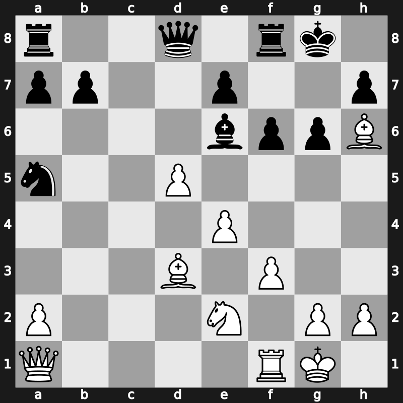 D89i - 13…Be6 14.d5 Bxa1 15.Qxa1 f6 16.Bh6 - Classical Exchange Main Line Sokolsky