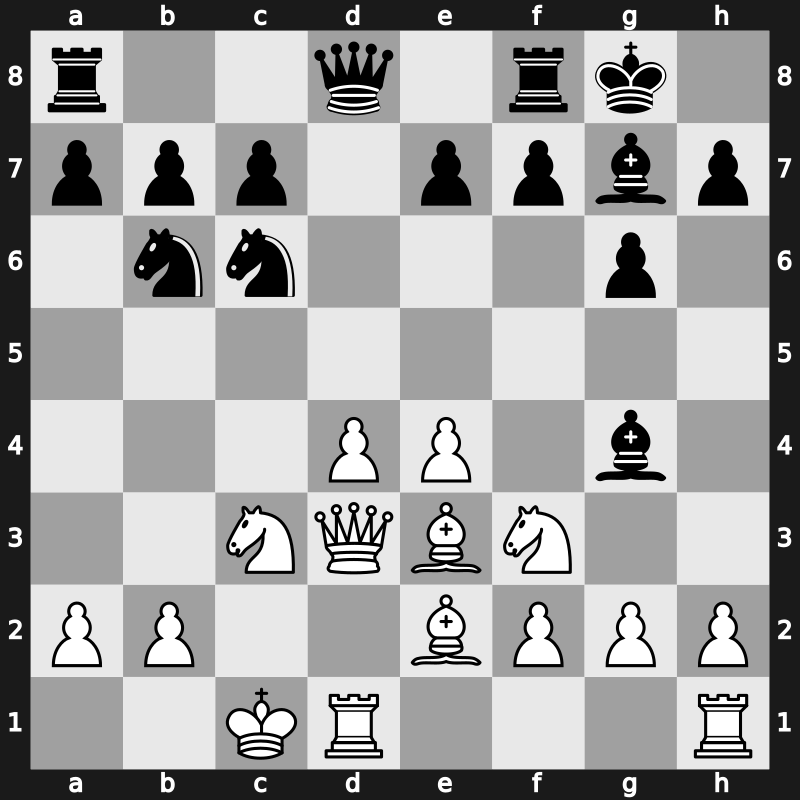 D98h - 8.Be3 Nfd7 9.Be2 Nb6 10.Qd3 Nc6 11.O-O-O - Russian Smyslov Keres Variation