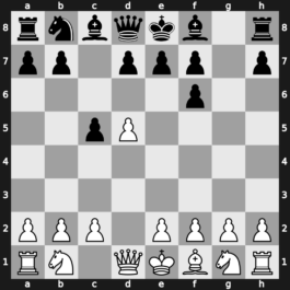 A45q - 2.Bg5 c5 3.Bxf6 gxf6 4.d5 - Trompowsky: [+0.18]