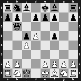 A45r - 2.Bg5 c5 3.Bxf6 gxf6 4.d5 Qb6 5.Qc1 f5 6.c4 - Trompowsky: [+0.04]