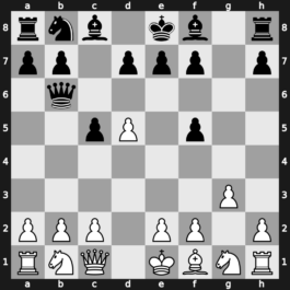 A45r - 2.Bg5 c5 3.Bxf6 gxf6 4.d5 Qb6 5.Qc1 f5 6.g3 - Trompowsky: [-0.08]