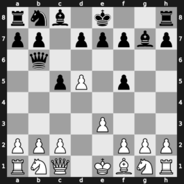 A45r - 2.Bg5 c5 3.Bxf6 gxf6 4.d5 Qb6 5.Qc1 f5 6.e3 Bg7 - Trompowsky: [+0.05]