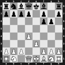 A45l - 2.Bg5 g6 3.Bxf6 exf6 4.e3 - Trompowsky [-0.11]