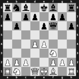 A46y - 2…e6 3.Bg5 h6 4.Bxf6 Qxf6 5.e4 b6 - Torre Attack: [+0.24]