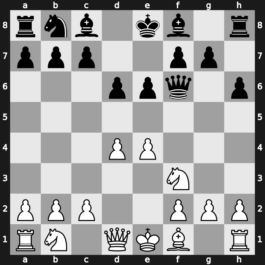 A46z - 2…e6 3.Bg5 h6 4.Bxf6 Qxf6 5.e4 d6 - Torre Attack: [-0.01]