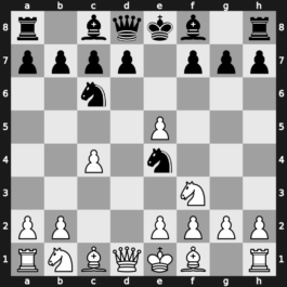 A51j - 3.dxe5 Ne4 4.Nf3 Nc6 - Fajarowicz