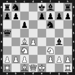 B01n - 2.exd5 Qxd5 3.Nc3 Qa5 4.d4 Nf6 5.Nf3 c6 6.Bc4 Bg4 - Scandinavian: Main Line [+0.90]