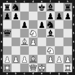 B01p - 2.exd5 Qxd5 3.Nc3 Qa5 4.d4 Nf6 5.Nf3 c6 6.Bc4 Bf5 7.Bd2 e6 8.Nd5 - Scandinavian: Main Line [+0.47]