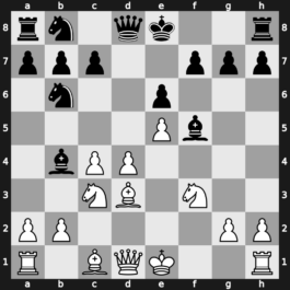 B03l - 3…d6 4.c4 Nb6 5.f4 dxe5 6.fxe5 Bf5 7.Nc3 e6 8.Nf3 Bb4 9.Bd3 - Four Pawns Attack Fahrni Variation [+0.78]