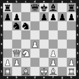 B13t - 3…cxd5 4.c4 Nf6 5.Nc3 Nc6 6.Nf3 Bg4 7.cxd5 Nxd5 8.Qb3 Bxf3 9.gxf3 Nb6 - Panov-Botvinnik Bg4: [+0.54]