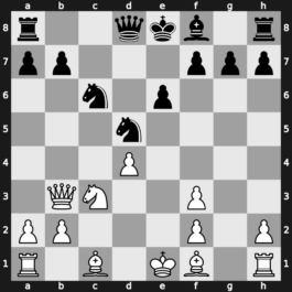 B13u - 3…cxd5 4.c4 Nf6 5.Nc3 Nc6 6.Nf3 Bg4 7.cxd5 Nxd5 8.Qb3 Bxf3 9.gxf3 e6 - Panov-Botvinnik Bg4: Main Line [+0.13]