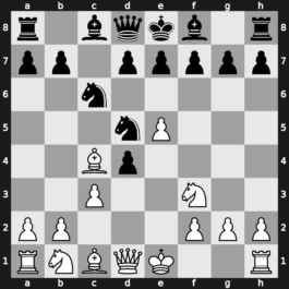 B22s - 2…Nf6 3.e5 Nd5 4.d4 cxd4 5.Nf3 Nc6 6.Bc4 - Alapin [+0.08]