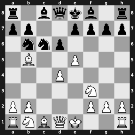 B22u - 2…Nf6 3.e5 Nd5 4.d4 cxd4 5.cxd4 d6 6.Nf3 Nc6 7.Bc4 Nb6 8.Bb5 - Alapin [+0.01]