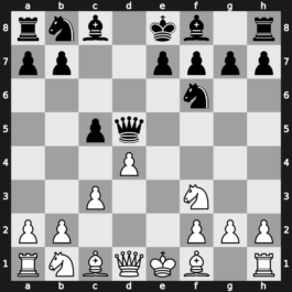 B22j - 2…d5 3.exd5 Qxd5 4.d4 Nf6 5.Nf3 - Alapin [+0.05]