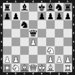 B22h - 2…d5 3.exd5 Qxd5 4.d4 Nc6 5.Nf3 cxd4 6.cxd4 - Alapin [+0.14]