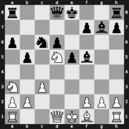 B33v - 5.Nc3 e5 6.Ndb5 d6 7.Bg5 a6 8.Na3 b5 9.Bxf6 gxf6 10.Nd5 f5 11.c3 Bg7 12.exf5 Bxf5 - Pelikan Sveshnikov [+0.04]