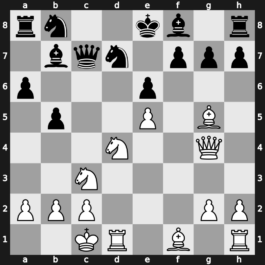 B96w - 7…b5 8.e5 dxe5 9.fxe5 Qc7 10.Qe2 Nfd7 11.O-O-O Bb7 12.Qg4 - Najdorf Polugaevsky [+0.93]