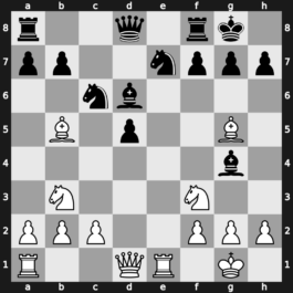 C09q - 6.Bb5 Bd6 7.O-O Ne7 8.dxc5 Bxc5 9.Nb3 Bd6 10.Re1 O-O 11.Bg5 Bg4 - Tarrasch Open Main Line [+0.13]